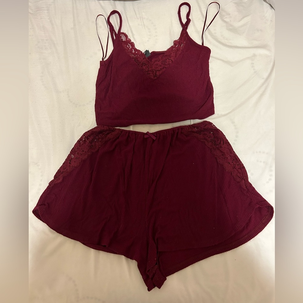 Maroon Lace Sleep Set